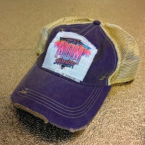 Hot mom, Summer, handmade patch on purple distressed hat